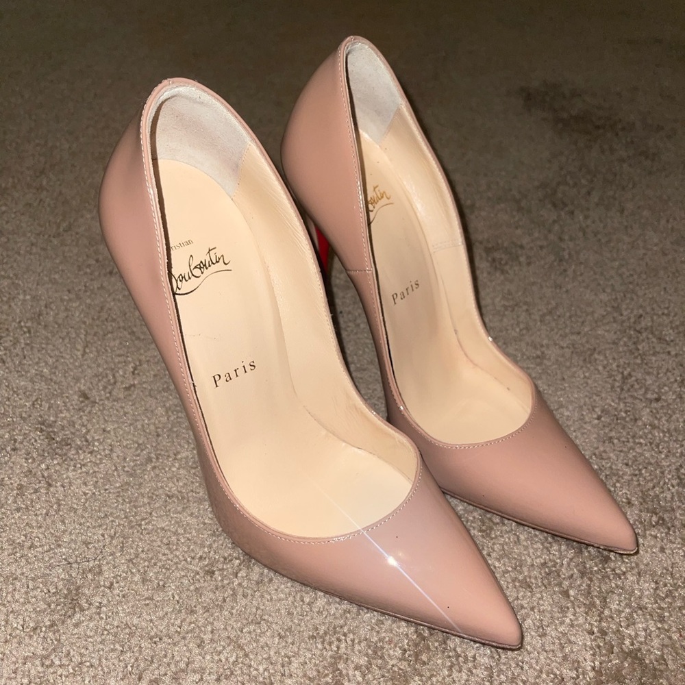 SOLD-Christian Louboutin Nude So Kate Patent Pointed-Toe Red Sole Pump